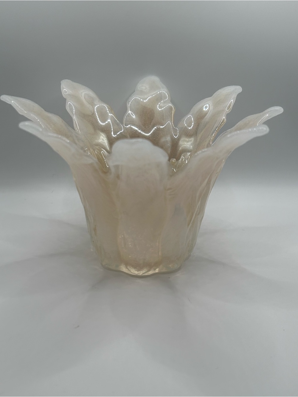 Vintage Murano Style Art Glass Lotus Bowl 8 Petal Opalescent Votive Holder